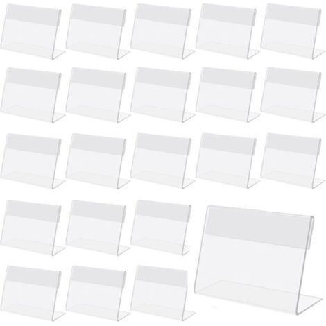 Etichetta, 30 porta prezzi in acrilico, cartelli da scrivania in acrilico, piccoli, porta etichette in acrilico 8 x 5 cm, porta prezzi trasparente, adatto per uffici, negozi, s-Crezuo