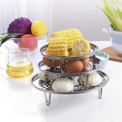 Vaporera de verduras, cajón vaporizador, acero inoxidable, juego de tres piezas, rejilla vaporizadora vertical, bandeja vaporizadora, cocinas, 20/24/26 cm (1/5)