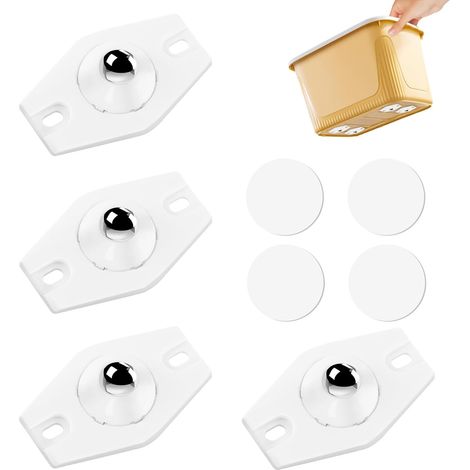 Lot de 4 mini roulettes pivotantes auto-adhésives, charge 200 kg, pour meubles, poubelles et rangement. (1/5)