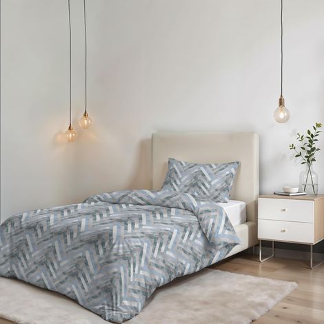 Parure de Housse de Couette sans Repassage - Ensemble Housse de Couette - Lit 1 Place, Microfibre - Housse 150x200 cm + Rabat et 1 taie d'oreiller 50x80 cm - GEO (1/5)