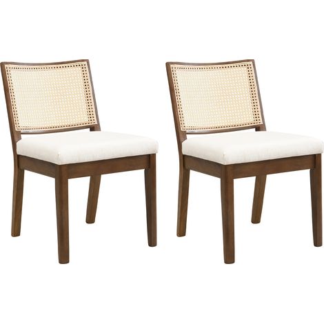 Set di 2 sedie da pranzo e da cucina, dimensioni 48x46x78,5 cm, spessore 7 cm, struttura in legno massello, ampio schienale in rattan color noce