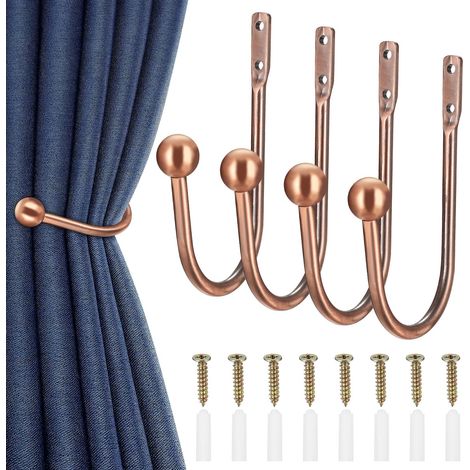 Lot de 4 embrasses de rideaux en métal pour rideaux fixes ou suspendus (bronze) (1/5)