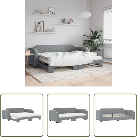 vidaXL Doppelbett - Tagesbett Ausziehbar mit Matratze Hellgrau 90x200 cm Stoff (1/5)