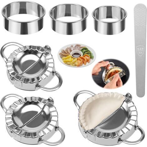 Pair Ensemble de 7 rouleaux à pâtisserie, machine à wontons, moules à wontons, moules à raviolis, ustensiles de cuisine en acier inoxydable (1/4)