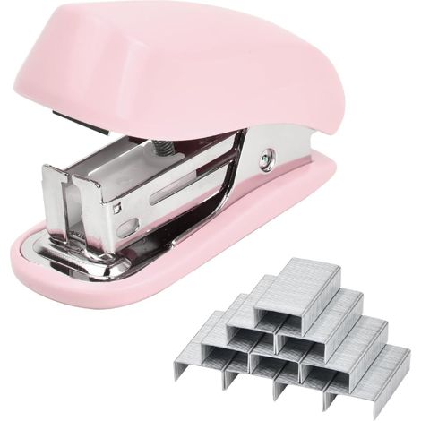 Mini agrafeuse avec dissolvant intégré – Agrafeuse portable rose pour bureau, école, voyage, peut contenir 830 agrafes (26/6), capacité de 2 à 12 feuilles, légère et compacte (1/5)