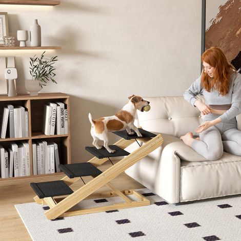 Escaliers pour chiens 2 en 1 : rampe pliante pliante réglable à 4 marches de hauteur de 62,5 cm avec surface antidérapante pour le lit et le canapé