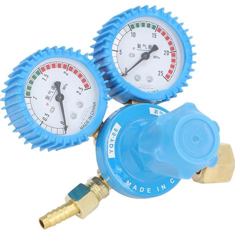 jauges de régulateur d'oxygène, détendeur oxygène en laiton avec 2 manomètres, 25MPa régulateurs de bouteille de gaz d'oxygène, pour travaux de soudage, médicales et chimiques (1/5)