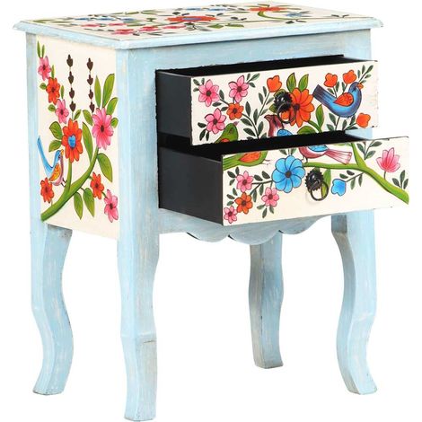 Maison Exclusive - Comodino Dipinto a Mano 40x30x50 cm in Legno Massello di Mango (1/5)