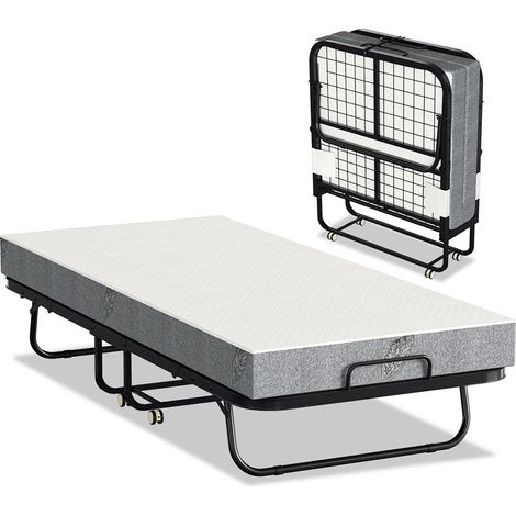 Randaco Lit Pliant avec Matelas de 10 cm, Cadre de Lit en Métal Robuste en Forme de U, 4 Roues Universelles, Rangement Facile, pour Bureau et Pièce de Rechange