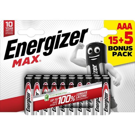 Pack de 15 + 5 pilas alcalinas AAA Max, 1,2 V, ENERGIZER ENERGIZER