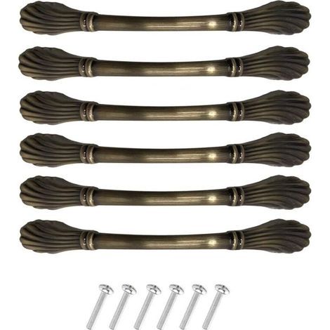 Lot de 6 poignées d'armoire vintage chic – poignées de tiroir chic – poignées de porte de meuble – poignées de placard de cuisine antiques (96 mm d'écart entre les trous), bronze vert (1/4)