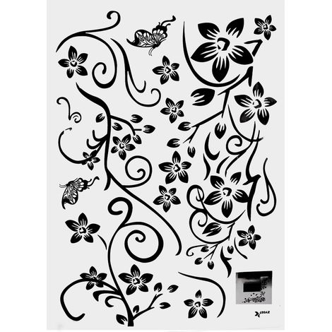 Sticker mural en PVC motif de vigne de fleurs noires, autocollant décoratif en vinyle amovible pour salon et chambre. (1/5)