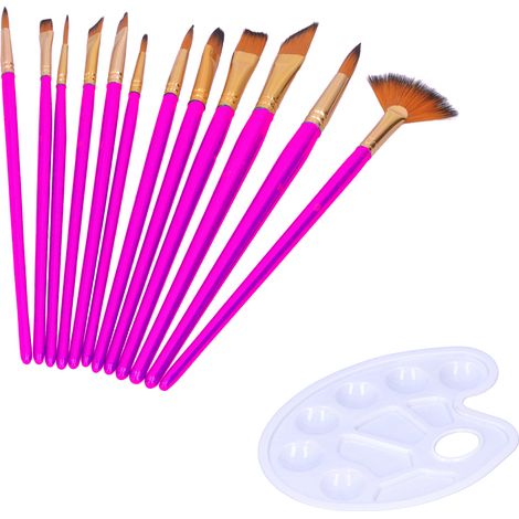Ensemble de 12 pinceaux en fibres de nylon pour peinture aquarelle et huile, avec palette et étui. TYP317 Rose rouge (1/5)