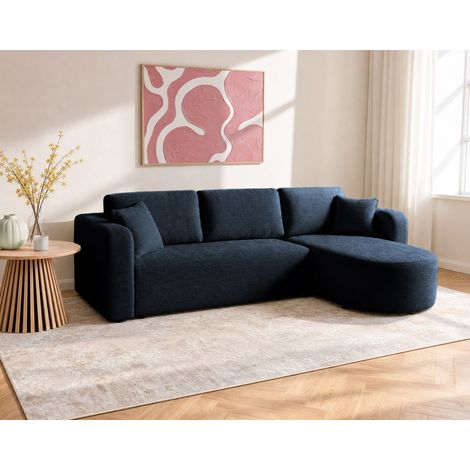 Miro - 4-sitzer ecksofa beidseitig montierbar - schlaffunktion und bettkasten - aus strukturiertem samt - blau (1/5)