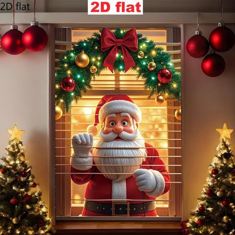 Bannière de Noël à suspendre à la fenêtre, décoration festive, toile de fond bonhomme de neige et Père Noël pour les fêtes de fin d'année - 80 x 120 cm (polyester) - 22