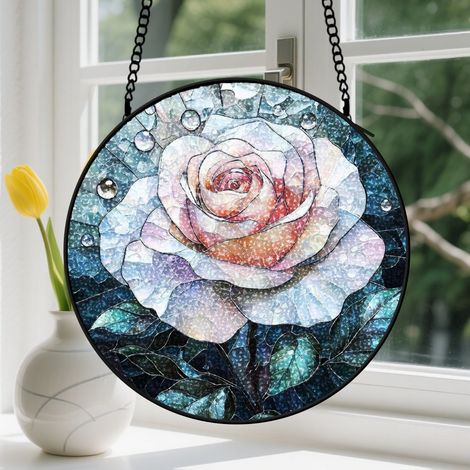 20cm Suspension en vitrail, attrape-soleil coloré unique élégant artistique, décoration fenêtre porte, cadeau Noël, Anniversaire pour femme, homme (1/5)