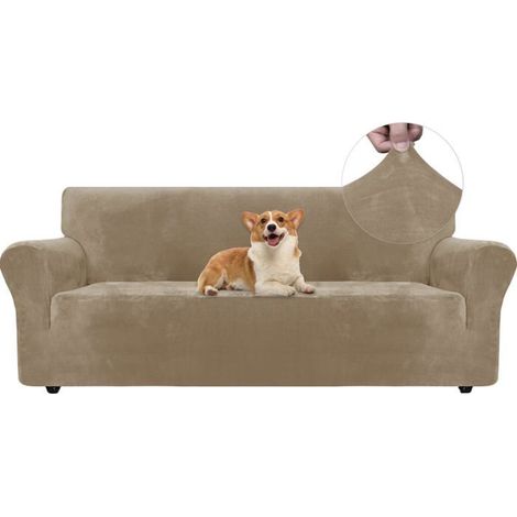 1 Housse de canapé, Velours extensible, Antidérapant, Protection animaux, 3 places (1/5)