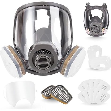25-in-1-Vollgesichtsmaske zum Schutz vor Farbe, organischen Dämpfen und Staub, zwei Anschlussarten, 10 Linsenabdeckungen im Lieferumfang enthalten, Gasmasken-Atemschutzgerät