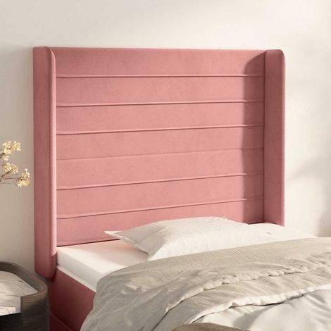 Tête de lit avec oreilles en velours rose, hauteur réglable, 103 x 16 x 118/128 cm - PANGIVO (1/5)