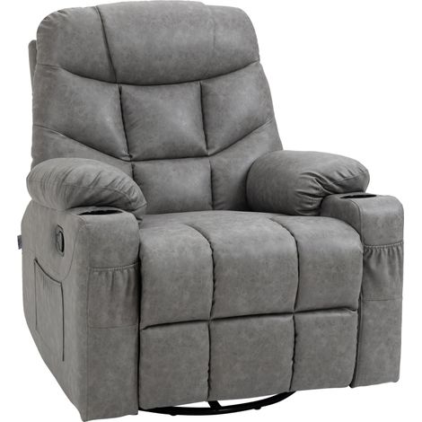 Thick Padded Faux Leather Recliner Armchair - Light Grey