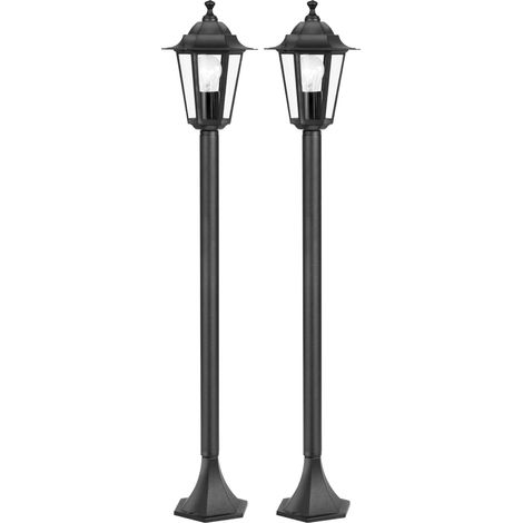 Lampadaire parisien Laterna 4, luminaire extérieur sur pied, lanterne, lampe de jardin et de chemin en fonte d’aluminium noir et verre, douille E27, IP44 (Lot de 2) (1/5)