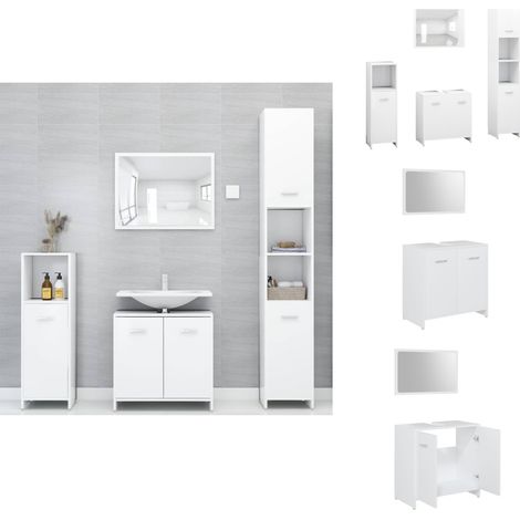 Ensemble de meubles salle de bain 4 pcs blanc bois d’ingénierie - Meuble Salle De Bain - Ensemble Meuble Salle De Bain - Ameublement Salle De Bain - Rangement Salle De Bain - Miroir Salle De Bain (1/5)
