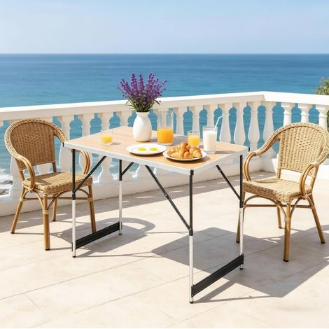 Table de jardin 100x60x94 cm en MDF et aluminium chêne clair, réglable pour camping FloraGrace (1/5)