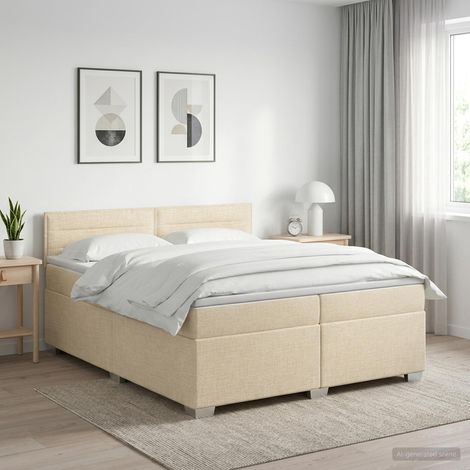 vidaXL Lit boxspring avec matelas Crème 200 x 200 cm Tissu (1/5)