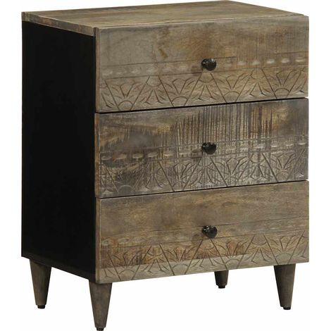 Comodino Grigio Chiaro 50x33x60 cm in Legno Massello di Mango vidaXL (1/5)