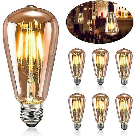 Ampoule vintage E27, lot de 6 ampoules LED rétro Edison E27 ST64. (1/5)