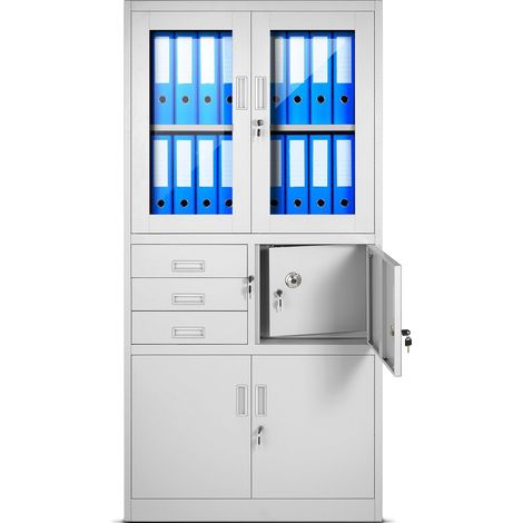 FILIP armoire métallique de bureau avec coffre-fort pour dossiers et documents, 900 x 1850 x 400 mm, gris (1/4)