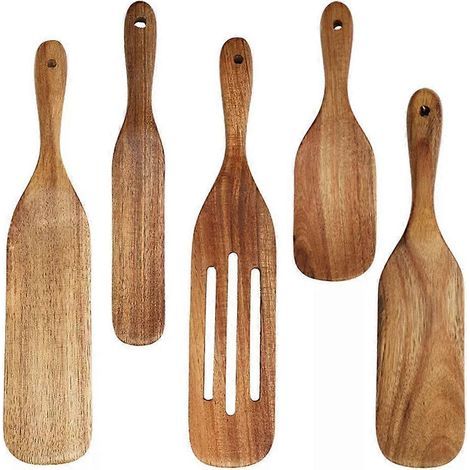 HONORNIC - Ensemble de spatules en bois, spatules en teck, ustensiles de cuisine pour la cuisson, ensemble de 5 spatules en bois, cadeau