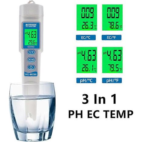 Nouveau testeur numérique 3 en 1 pH EC TEMP multiparamètre pour la qualité de l'eau potable des aquariums et piscines - 50 % de réduction (1/4)