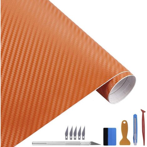 3D Carbonfolie Orange 100x300cm mit Luftkanal, blasenfrei, inkl. Werkzeug (1/5)