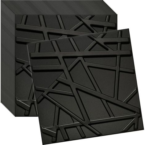 Panneau mural et plafond 3D noir en polystyrène 50x50 cm – décoration élégante, montage facile, lot de 16 pièces (4 m²)