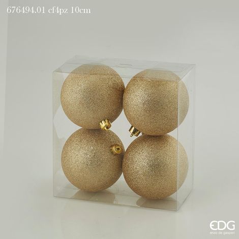 EDG Enzo De Gasperi Palla Natale Poly D 10 Cm Glitterata Gold Cf 4 Pz