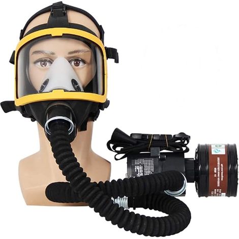 Air-powered system supplied. Waterproof chemical gas respirator mask - constant flow electrical safety with full-face filters for sandblasting and laboratory work. (1/5)