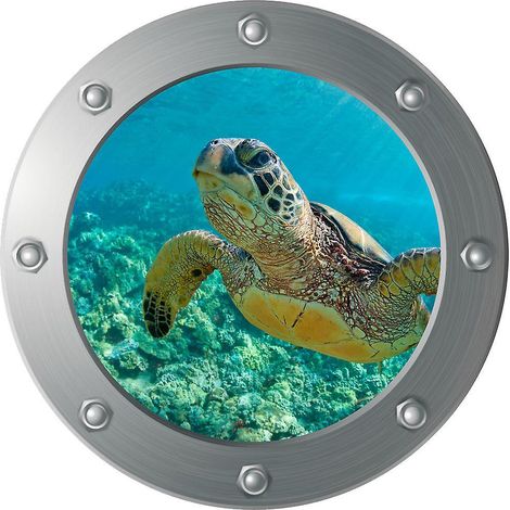 sticker Mural 3d Submarine Porthole - Turtle (diamtre : 29cm), Dcoration Murale, Chambre D'enfant, Chambre De Bb, Salle De Bain (1/4)