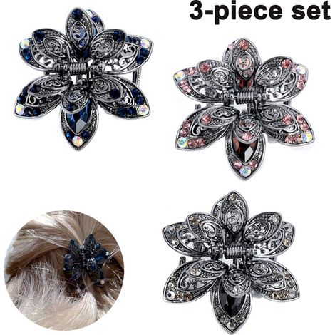 Mini pinces à cheveux, griffes à cheveux en métal et cristal, barrette fleur antidérapante, accessoires de coiffure vintage en métal et strass pour femmes et filles