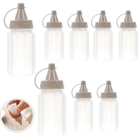 Lot de 8 flacons souples - Flacons à sauce - Flacons souples en plastique blanc - Ketchup et huile - Flacons de cuisine avec bouchon - Flacons souples transparents et étanches pour sauces et vinaigret (1/5)