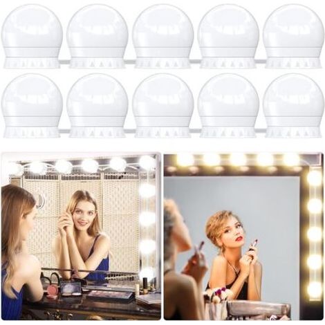 Lumière de Miroir, 10 Ampoules Hollywood Kit de Lumière LED, Câbles parfaitement Cachés, 3 Couleurs et 10 Intensités, Lumière Miroir USB pour Coiffeuse Maquillage (1/5)