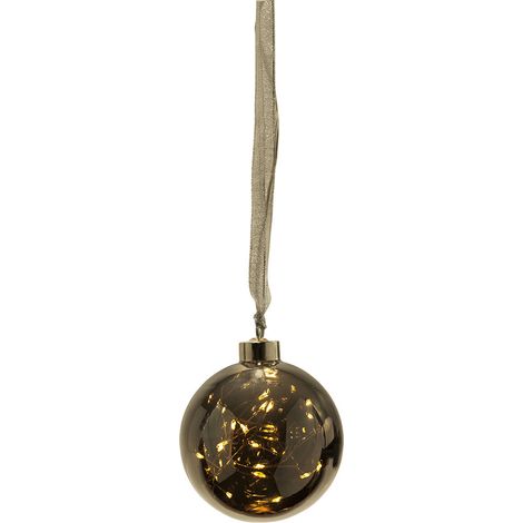 LED Weihnachtskugel ,Glow', Batterie + Timer, Hängeleuchte Deko, rauchgrau transparent, Ø 10 cm (1/3)