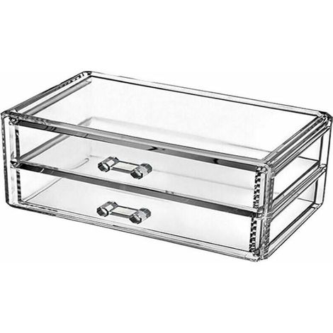 VURAHOME - Boite De Rangement De Maquillage Acrylique Transparente A 2 Tiroirs Bijoux De Bureau Et Organisateur De Cosmetiques Transparent Boite D'Affichage De Rangement Pour Vanite Organisateurs De M (1/5)