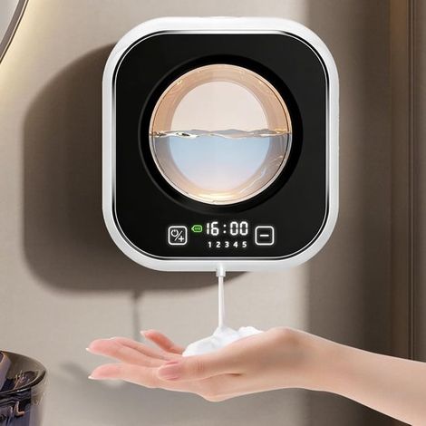 Dispenser di sapone automatico a parete, dispenser di sapone liquido ricaricabile da 320 ml con sensore di movimento a infrarossi per bagno e cucina, bianco e schiuma (1/5)