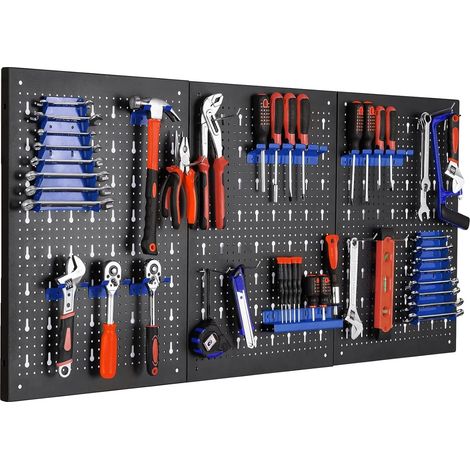 Organisateur de Mur à Outils, Ensemble de Crochets de 17 Pièces, Solution de Rangement Polyvalente, Noir Bleu (1/2)
