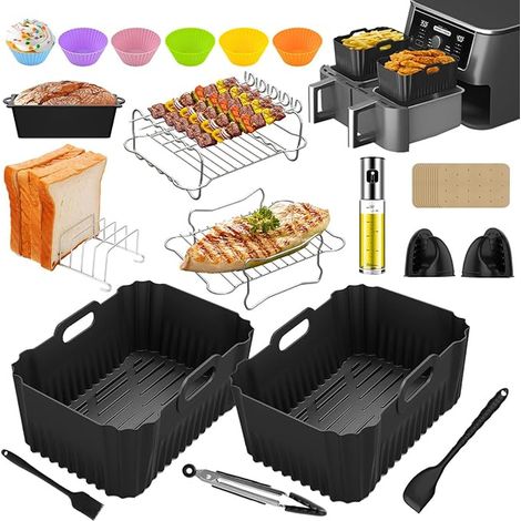 Air Fryer Silicone Mould for Ninja Foodi MAX Dual Zone AF400EU AF400EUCP AF400EUWH DZ400EUSTGD, 2 Silicone Dish Moulds for Air Fryer 9.5 L, Other Accessories Included in Delivery (1/5)