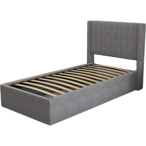 LIT COFFRE CAMILLE en velours GRIS 90X190CM (1/5)
