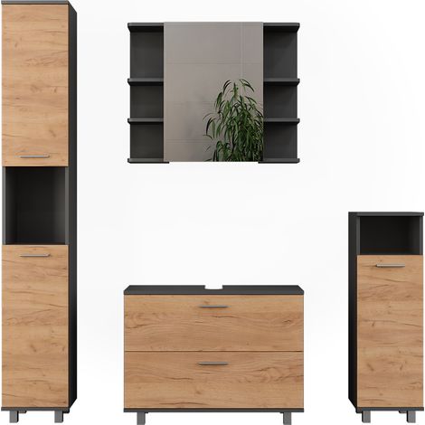 Meubles bain Ilias, Chêne doré/anthracite, 4 pièces, Vicco