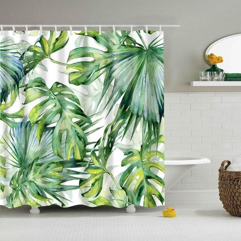 GROOFOO Rideau de douche en polyester avec impression numérique - 5 tailles - Motif feuilles - Anti-moisissure - Étanche - Sans crochet - Pour la maison et l'hôtel - Décoration, 3 Blätter, 120x180cm (1/5)