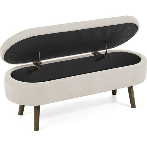 Banc coffre en chenille 110 x 40 x 42 cm avec pieds en bois, 20 L, beige MODENUIT (1/5)
